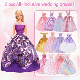 Xerteam 36 Pcs Doll Clothes Set for Girls Doll, Doll Accessories Wedding Dresses Party Dresses Fashion Suits Shoes Necklaces Handbags Random Style for 11.5 Inch/30 Cm Doll Accessories for Girls
