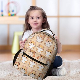 Hamster Backpack for Kids Girls Boys School, 16 Inches Cute Hamster Theme Bookbag, Adjustable, Lightweight, Large Capacity, Colorful Hamster Backpack for School