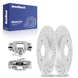 AutoShack Rear Drilled & Slotted Brake Rotors Calipers | Replacement for Chrysler Town & Country VW Routan Ram C/V 2008-2016 Dodge Grand Caravan FWD | Silver Coated | 4-PC Brake Kit | TurboGuard
