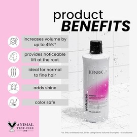 Kenra Volume Shampoo | Crea cuerpo, rebote y plenitud | Aumenta el volumen hasta un 45% | Añade brillo | Color seguro | Cabello fino a normal