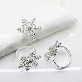 Snowflake Napkin Rings Set of 12 Christmas Holiday Thanksgiving Winter Wedding Silver Rhinestone Napkin Rings Set of 12