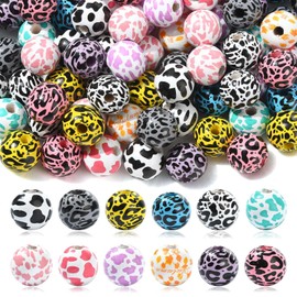 KitBeads 100Pcs Random Wood Animal Print Beads 15mm Tiger Print Wooden Beads Large Hole Cow Print Beads for Jewelry Making Bracelets Pens Crafts Bulk