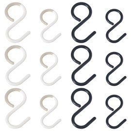 TRKETK Pack of 12 Plastic S-Hooks Flexible Neck for Easy Turning and Locking Reusable S-Hooks Safe Against Rust for Hanging Clothes Cookware Tableware