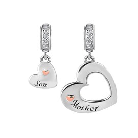 KunBead Jewelry Heart Mum Mothers Day Loving Mother and Son Birthday Gifts Baby Child Dangle Charms for Bracelets