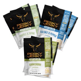 Perky Jerky Wagyu Variety Pack, 2.2 ounce (Pack of 6) - 200mg sodium - 12g Protein per serving - Low Fat - 100% US Sourced - Tender Texture and Bold Flavor