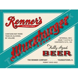 Renner's Wurzburger Style Beer Label 18" x 24" Metal Sign