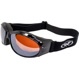 Global Vision Red Baron - anteojos de moto para motociclista, aviador, marco acolchado negro con lente espejada (espejo flash) (espejo de conducción)