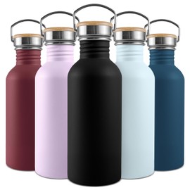 Bambaw 16 oz Water Bottle, Black Water Bottle with Handle, Non-insulated Metal Water Bottle Dishwasher Safe, Stainless Steel Water Bottle no Straw, Small Water Bottle – Jet Black