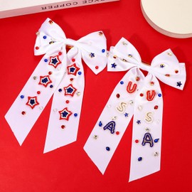 4th of July Accessories Hair Bows for Women Red White and Blue Silky Satin Hair Bows Jeweled American Flag Star USA Hair Bow Clips Fourth of July Patriotic Hair Accessories Outfits Party Favors Gifts