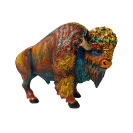 AMAJY Rustic Colorful Resin Bison Figurine – Majestic American Bison Statue with Lifelike Details – Nature-Inspired Wildlife Décor for Home or Office
