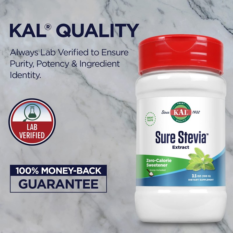 KAL Sure Stevia Extract Powder, Low Carb, Plant Based Stevia