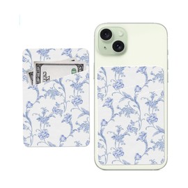 AWHSCP Phone Card Holder, Cute Leather Phone Wallet Stick On, Dual Pocket Credit Card Sticky Wallet, Compatible with Most of Cell Phone, Cute Dragonfly And Bird