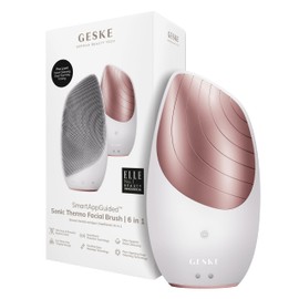 GESKE SmartAppGuided™ Sonic Thermo Facial Brush, 6 in 1, Skin Cleansing, Cleaning Brush with Heat Function, Face Massager, Electric Face Brush, Facial Cleansing Device