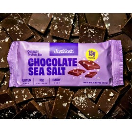 JUSTNOSH Chocolate Sea Salt Collagen Protein Bars – 15g Protein, 10g Collagen | Gluten & Dairy Free, Low FODMAP, Seed Oil Free (12 Pack)