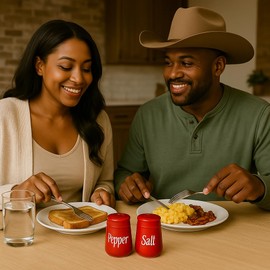 Red Ceramic Salt and Pepper Shaker Set, 2 Ounce Capacity Each, "Salt" and "Pepper" Printed, Dishwasher Safe by Dependable Industries