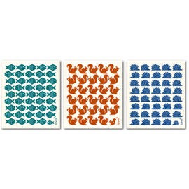 Ninelives 3 Spültücher: Eichhörnchen, Fische, Igel | Putztücher aus Baumwolle und Cellulose (Holz) für Geschirr, Küche, Bad | Schwamm, Putzlappen