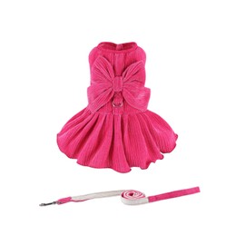 Dog Striped Dress,Pet Girl Bow Costume with Ring and Harness Leash,Dog Wedding Birthday Party Dress(Rose,Large)