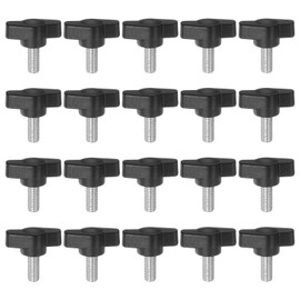 HARFINGTON 20pcs Tee Wing Knobs Thumb Screws M6 x 12mm Standard Male Thread Plastic T Knobs Handles Hand Clamping Knobs Grip Thumbscrew, Black