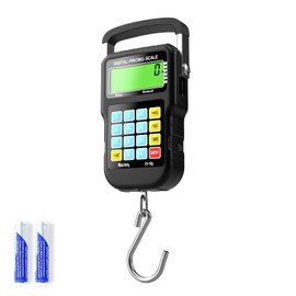 SKEAP 50kg Digital Hanging Scale, Luggage Scale with Price Computing Function, Hooks Included (for Farm, Hunting, Fishing, Outdoor), Fishing Scale with 2 AAA Batteries, Pocket Size, LCD Display