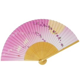 Kimono Iroha Fan, Women’s Fan, Fragrant, White Bamboo Carved, Flower and Rabbit, Pink