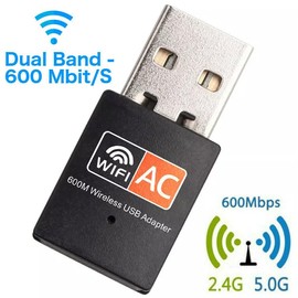 WLAN Stick AC 600 Mbps Dual Band 2.4GHz / 5GHz WiFi Dongle USB Wireless Adapter Extender Internet Stick Card Antenna for PC/Laptop Compatible with Windows 11/10/8.1/8/7/XP, Mac 10.9-10.15