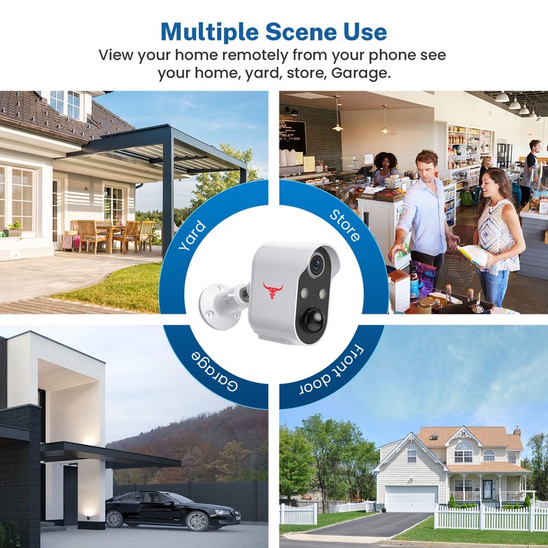 Outdoor Security Camera WiFi Battery Powered Solar Charging HD Night