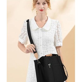 Bolsas de lona para mujer, bolsa de lona con múltiples bolsillos cruzados de gran capacidad para mujer,bolso de mano de moda, tote bag con compartimentos para viajes, compras, trabajo (Negro)