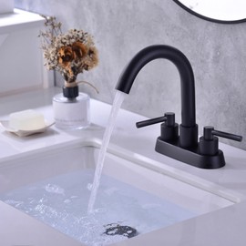 TRUSTMI Bathroom Faucet 2 Handle Lavatory Sink Faucet with Overflow Pop Up Drain Assembly, 4 Inch Centerset 3 Hole Deck Mounted, 360° Swivel Spout, cUPC Water Supply Lines Included, Matte Black