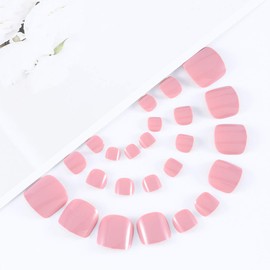 Handcess Square Shiny Fake Toenails Pink Short Press On Nails Fake Toenails Full Cover Fake Toenails for Women and Girls (Pack of 24)