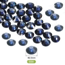 MECCANIXITY 2880 Pcs Hotfix Rhinestones Flatback Crystal Glass Gems Art Rhinestones for Crafts Clothes DIY Decoration(SS8 2.5mm,Deep Blue)