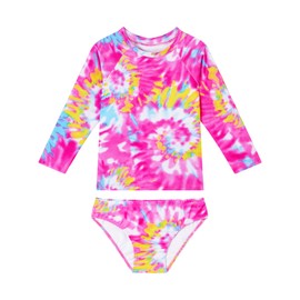 Girls 2 Piece Swimsuit Size 4-5T Long Sleeve Quick Dry Swimwear Sets Pink Graffitis Bathing Suit with Shorts