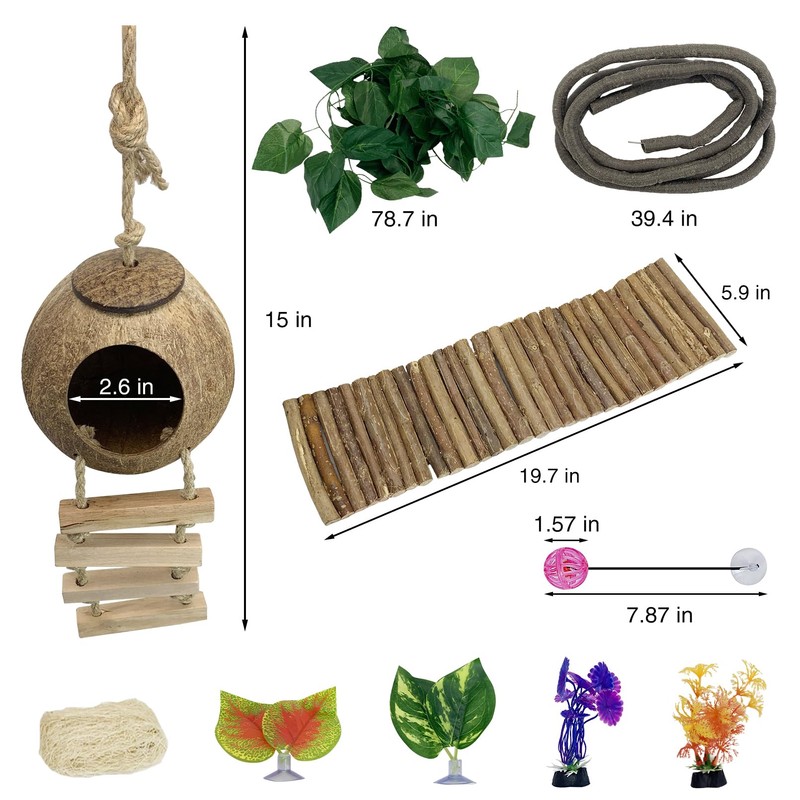 Hamiledyi Leopard Gecko Tank Accessories, 10 Pcs Reptile Vines Plants