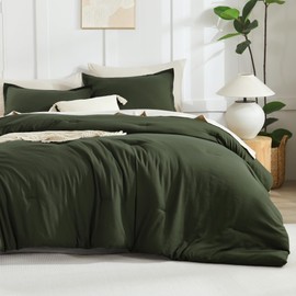 Litanika Dark Olive Green California King Comforter Set - 3 Pieces Cal King Lightweight Summer Soft Solid Bed Comforter, Oversized Fluffy Down Alternative Bedding Set (104x96In, 2 Pillowcases)