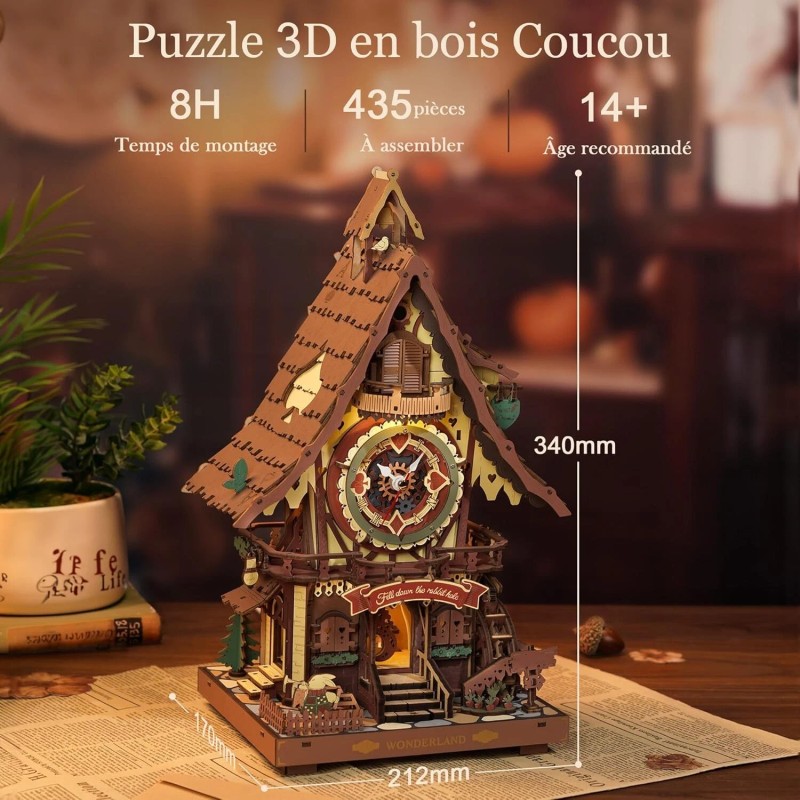 ROKR Cuckoo Clock 3D Wooden Puzzle DIY Model Kit Budding