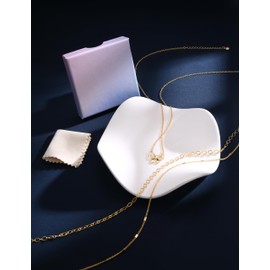 14K Real Gold Plated Layered Necklaces for Women - Dainty Stackable Choker Chain Stack Trendy Cute Layering Coin Circle Cross Pendant Chain Jewelry Set Trendy 3-Pair Bow Style