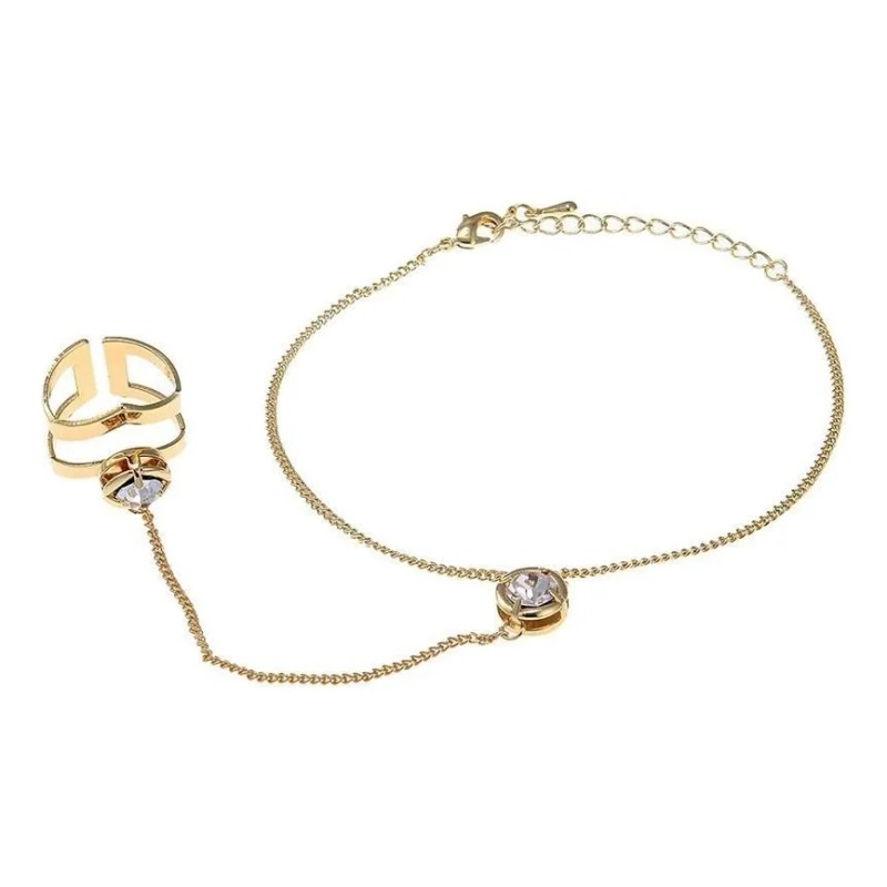 Pulsera Arnés Con Cadenita Y Anillo Cristales Zirconia
