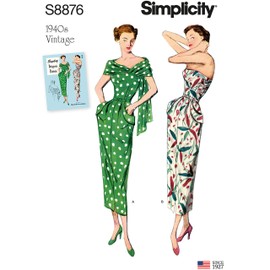 SIMPLICITY Sewing Pattern S8876 Misses'/Women's Vintage Dress and Stole, Paper, White, Various