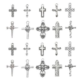 KitBeads 100pcs 10 Styles Tibetan Cross Charms Vintage Christ Religion Charms Christian Crucifix Charms for Jewelry Making Bracelets Bulk