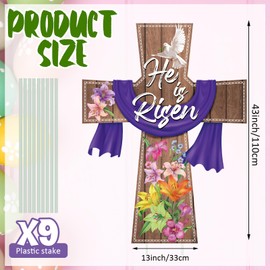 Menkxi Easter He Is Risen Yard Sign with Stakes 4 ft Outdoor Lawn Decorations Cross Sign Waterproof Religious Stake for Home Outdoor Garden Yard Easter Party Decorations