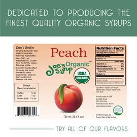 Joe’s Syrup Organic Flavored Syrup, Organic Peach, 750 ml