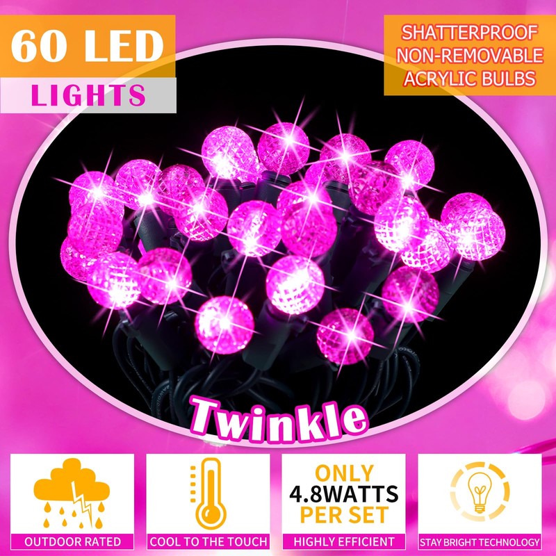 Pink Valentine's Day Fairy Theme Lights, 20 ft 60 LED
