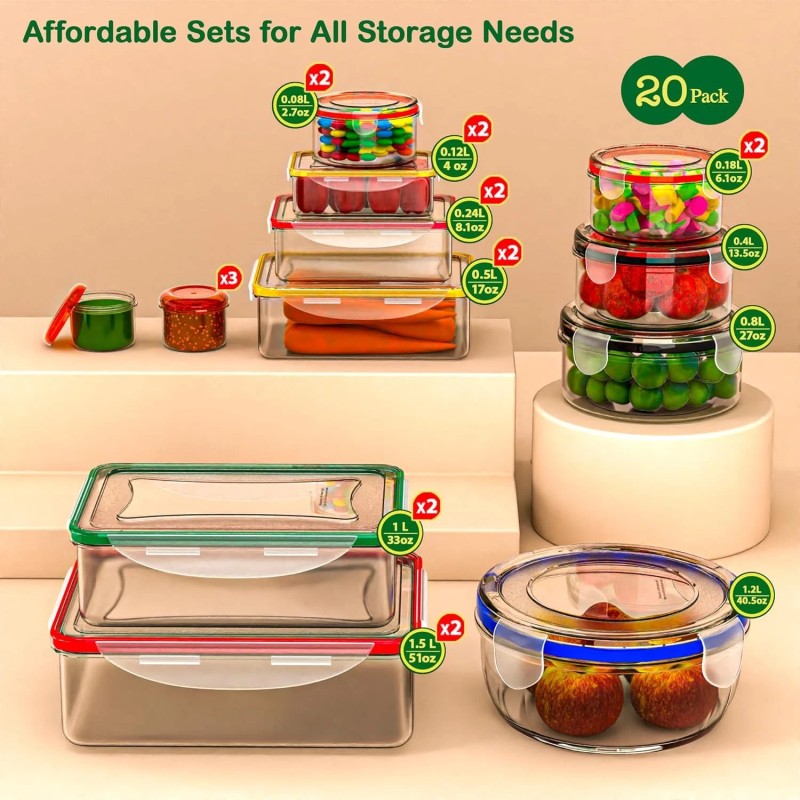 RockBerry 40 Pcs Airtight Food Storage Containers – Leak-Proof, Stackable,