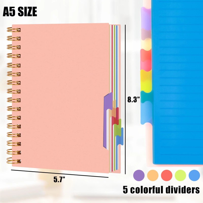 Koogel Notebook with DividersA5 Spiral Notebook with Tabs Journals for