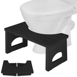 Foldable Toilet Stool, 7 Inch Poop Stool for Bathroom, Bamboo Toilet Stool Squat Adult, Collapsible Squatting Potty Stool with Non-Slip Strip - Improve Squatting Posture and Comfort, Black