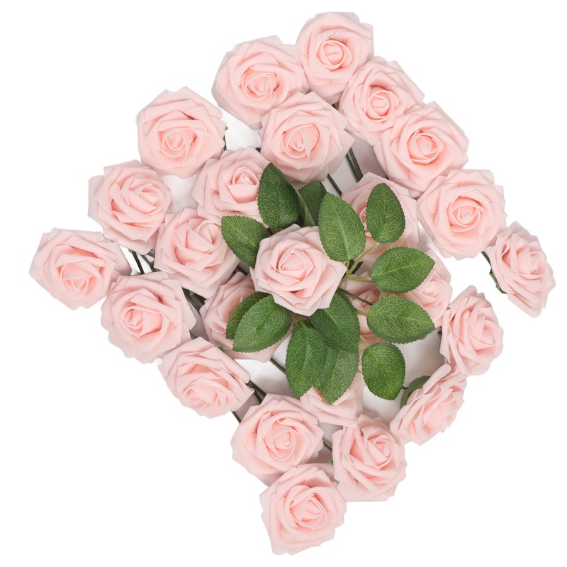 25pcs Artificial Roses Light Pink Fake Bulks Box for DIY
