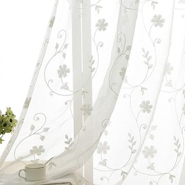 SLOW SOUL Set of 2 Panels White Embroidered Flowers Sheer Curtains for Bedroom Living Dining Room Farmhouse Drapes Curtain with Grommets White 52W X 102 inch Length
