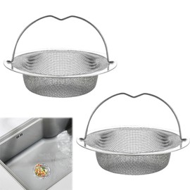 2 Pack Kitchen Sink Strainer, Drain Strainers Stainless Steel Sink for Kitchen Large Sink Sieve with Lift-up Handle Dia 7.5cm Anti Clogging Drain Strainer Sink Food Catcher Basket Outer Rim 11cm