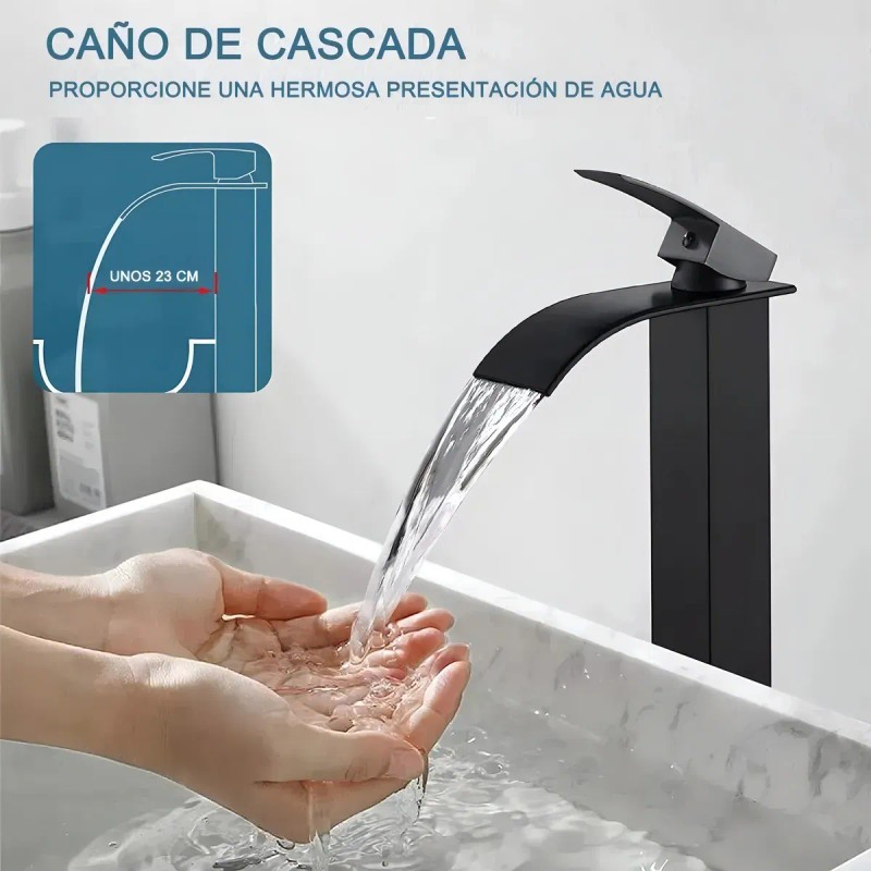 Grifería Banna Negra Monomando Lavabo De Mesada Con Mangueras Incluidas