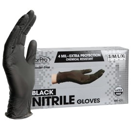 ForPro Professional Collection Disposable Nitrile Gloves, Chemical Resistant, Powder-Free, Latex-Free, Non-Sterile, Food Safe, 4 Mil, Black, Medium, 100-Count