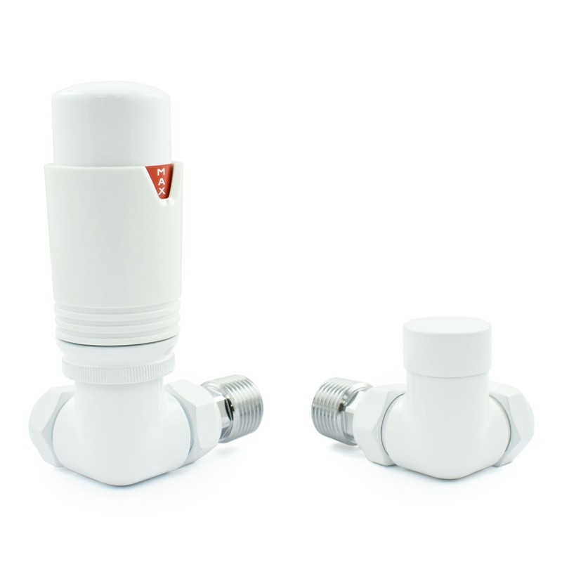 Hot Flow All-White Estuary Corner TRV Thermostatic Radiator Valve (Pair)